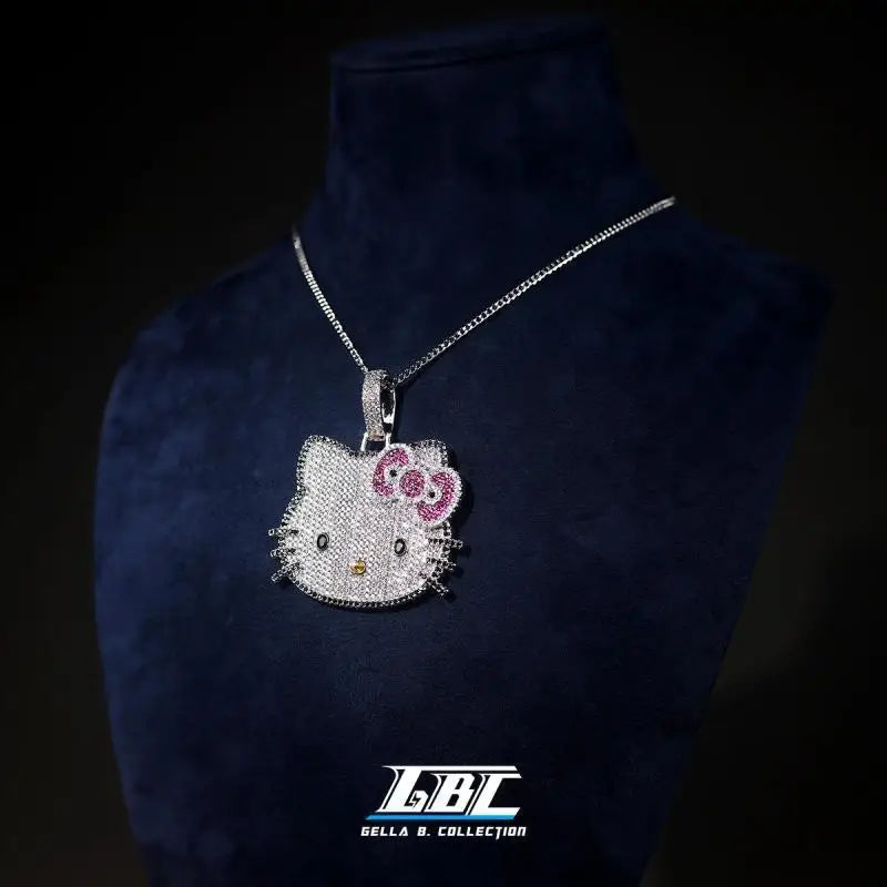 Hello Kitty Full Diamond Pendant Light Luxury Necklace Niche Design Collarbone Chain Couple Cuban Chain Gifts Shiny Decoration