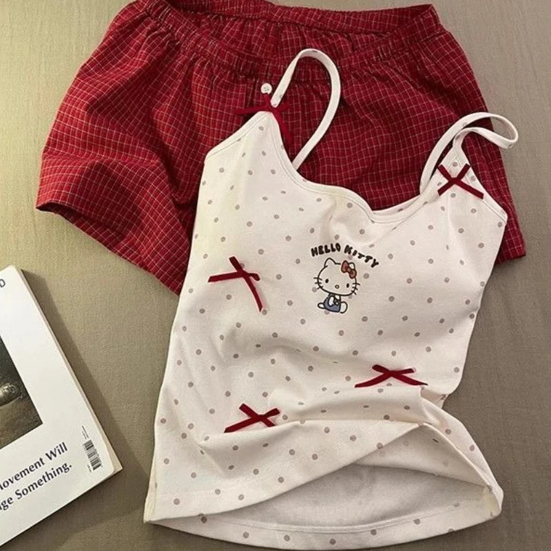 Sanrio Hello Kitty Woman Tank Top Cartoon Casual Woman's Short Tight Suspender Pajamas Summer Street Fashion Sleeveless Tank Top