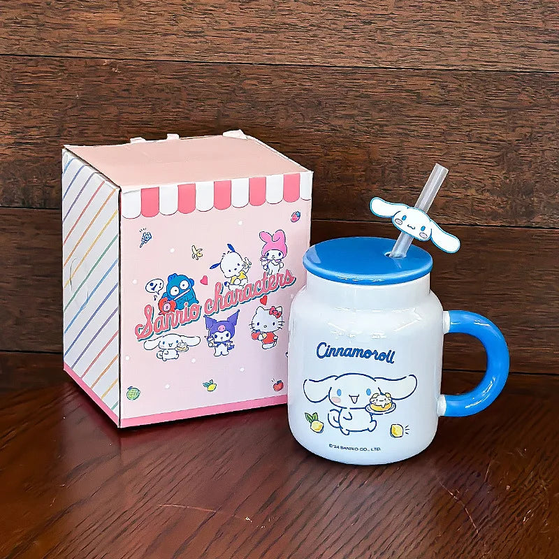 Cute Cartoon Hello Kittys My Melody Ceramic Cup Mug Cup with Lid Cup with Straw Good-Looking Household Coffee Cup Christmas Gift