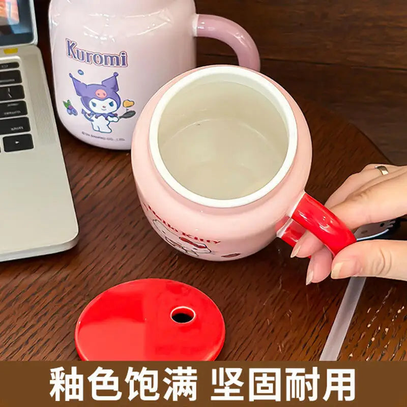 Cute Cartoon Hello Kittys My Melody Ceramic Cup Mug Cup with Lid Cup with Straw Good-Looking Household Coffee Cup Christmas Gift