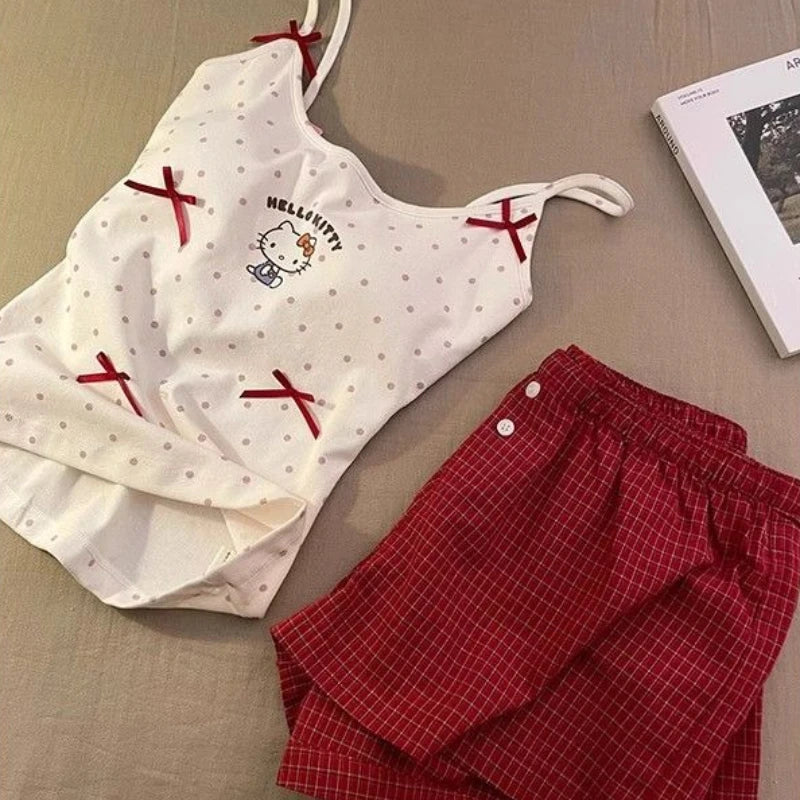 Sanrio Hello Kitty Woman Tank Top Cartoon Casual Woman's Short Tight Suspender Pajamas Summer Street Fashion Sleeveless Tank Top