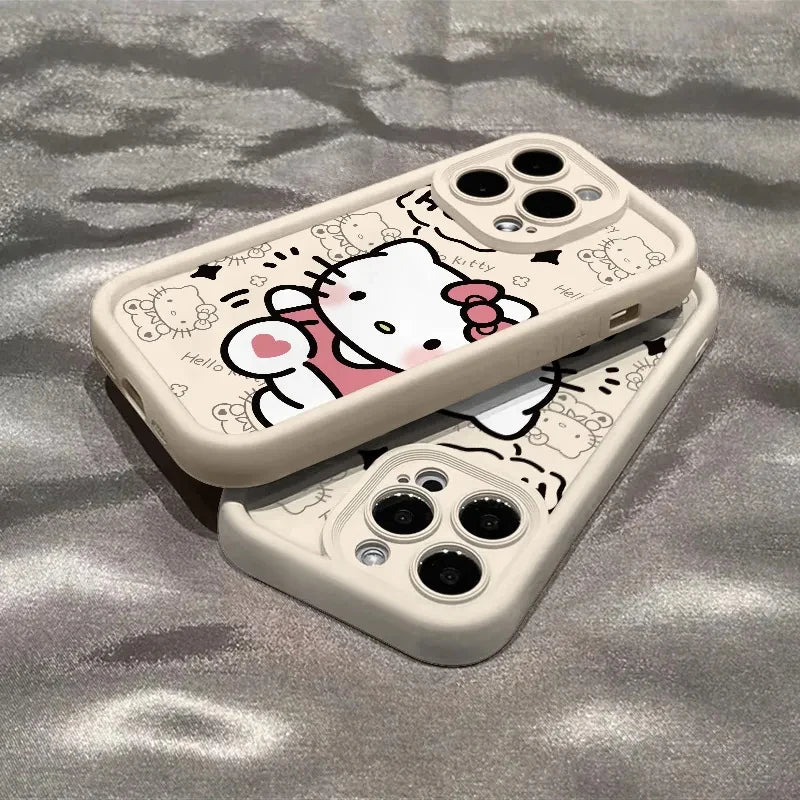 Cute Ins Hello Kitty Phone Case For Iphone 16 15 14 13 11 12 Pro Max X XR XS 7 8 Plus Y2k Girl Clear Gift Silicone Anti-fall