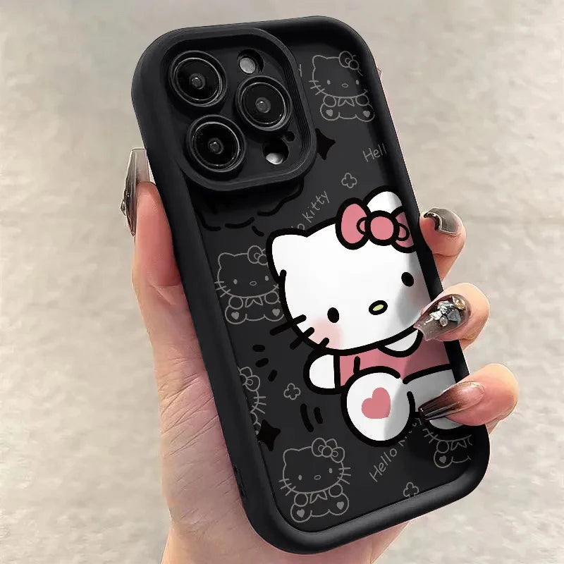 Cute Ins Hello Kitty Phone Case For Iphone 16 15 14 13 11 12 Pro Max X XR XS 7 8 Plus Y2k Girl Clear Gift Silicone Anti-fall