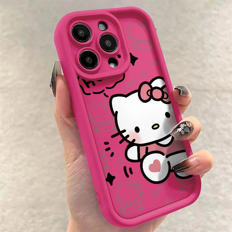 Cute Ins Hello Kitty Phone Case For Iphone 16 15 14 13 11 12 Pro Max X XR XS 7 8 Plus Y2k Girl Clear Gift Silicone Anti-fall