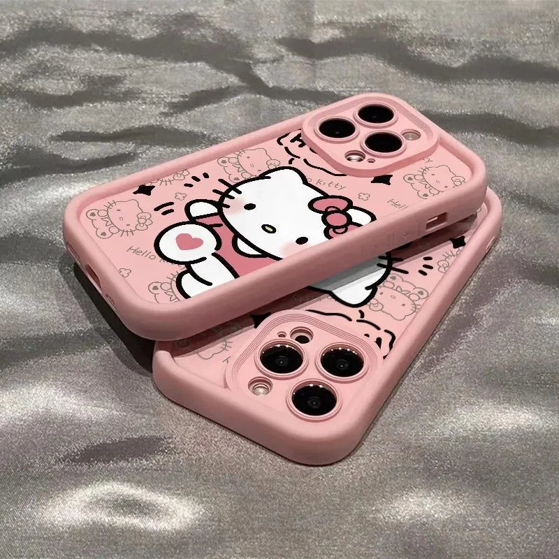Cute Ins Hello Kitty Phone Case For Iphone 16 15 14 13 11 12 Pro Max X XR XS 7 8 Plus Y2k Girl Clear Gift Silicone Anti-fall