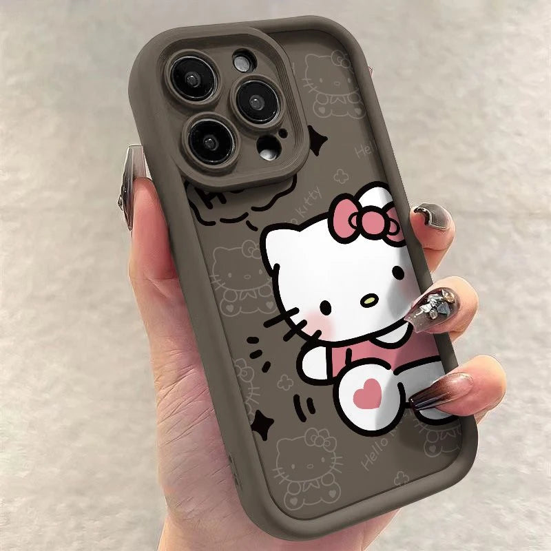 Cute Ins Hello Kitty Phone Case For Iphone 16 15 14 13 11 12 Pro Max X XR XS 7 8 Plus Y2k Girl Clear Gift Silicone Anti-fall