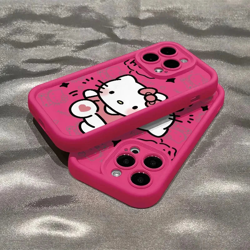 Cute Ins Hello Kitty Phone Case For Iphone 16 15 14 13 11 12 Pro Max X XR XS 7 8 Plus Y2k Girl Clear Gift Silicone Anti-fall