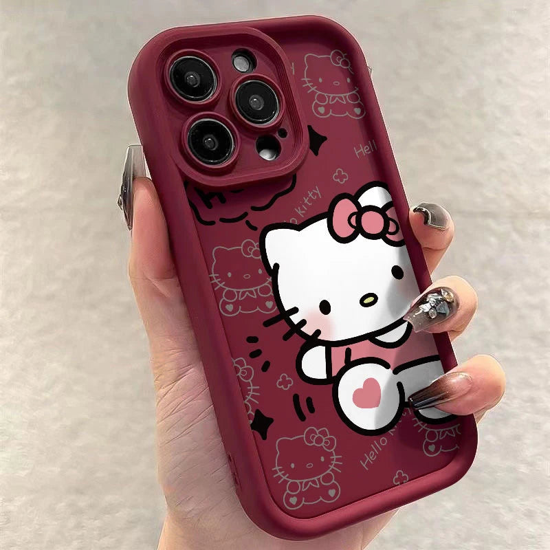 Cute Ins Hello Kitty Phone Case For Iphone 16 15 14 13 11 12 Pro Max X XR XS 7 8 Plus Y2k Girl Clear Gift Silicone Anti-fall