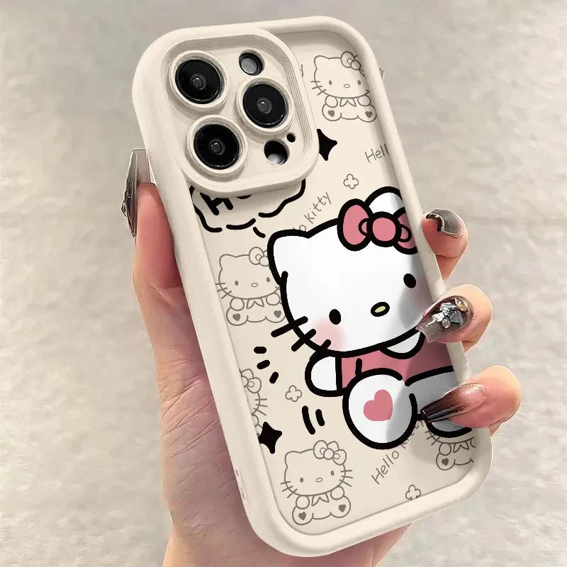 Cute Ins Hello Kitty Phone Case For Iphone 16 15 14 13 11 12 Pro Max X XR XS 7 8 Plus Y2k Girl Clear Gift Silicone Anti-fall