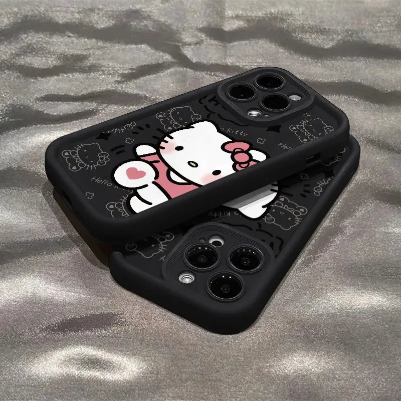 Cute Ins Hello Kitty Phone Case For Iphone 16 15 14 13 11 12 Pro Max X XR XS 7 8 Plus Y2k Girl Clear Gift Silicone Anti-fall