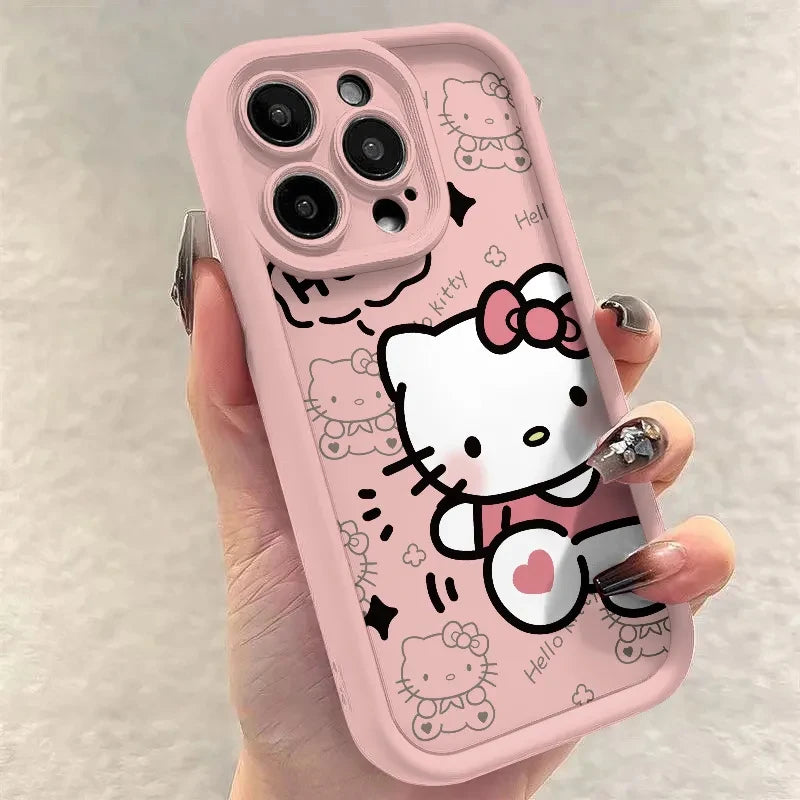 Cute Ins Hello Kitty Phone Case For Iphone 16 15 14 13 11 12 Pro Max X XR XS 7 8 Plus Y2k Girl Clear Gift Silicone Anti-fall