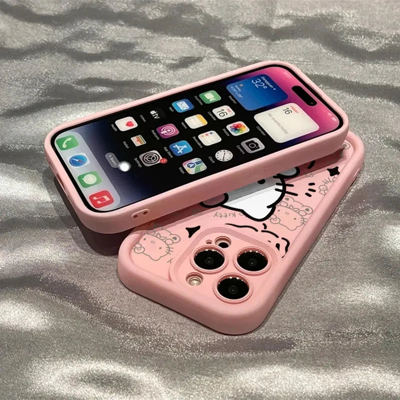 Cute Ins Hello Kitty Phone Case For Iphone 16 15 14 13 11 12 Pro Max X XR XS 7 8 Plus Y2k Girl Clear Gift Silicone Anti-fall