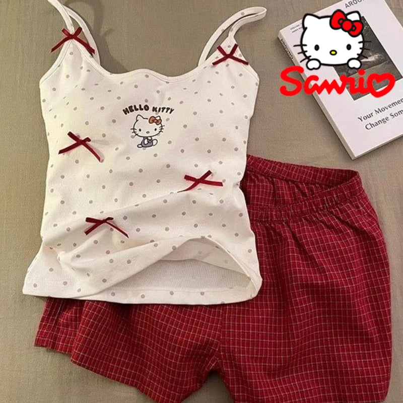 Sanrio Hello Kitty Woman Tank Top Cartoon Casual Woman's Short Tight Suspender Pajamas Summer Street Fashion Sleeveless Tank Top