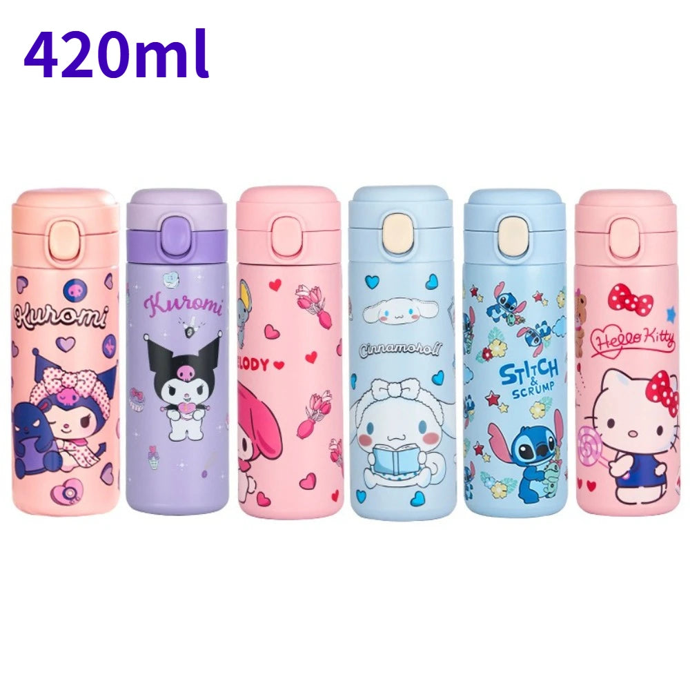 MINISO Hello Kitty Stainless Steel Bottles Kids Water Gourds Cartoon Patterned Milk Coffee Cup Perfect Christmas Gift for Girls