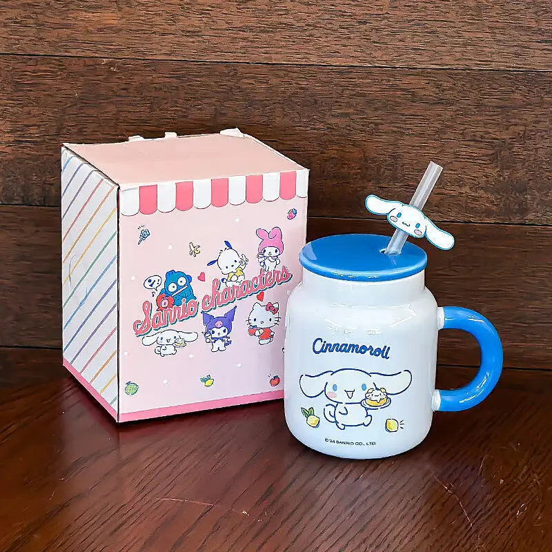 Cute Cartoon Hello Kittys My Melody Ceramic Cup Mug Cup with Lid Cup with Straw Good-Looking Household Coffee Cup Christmas Gift