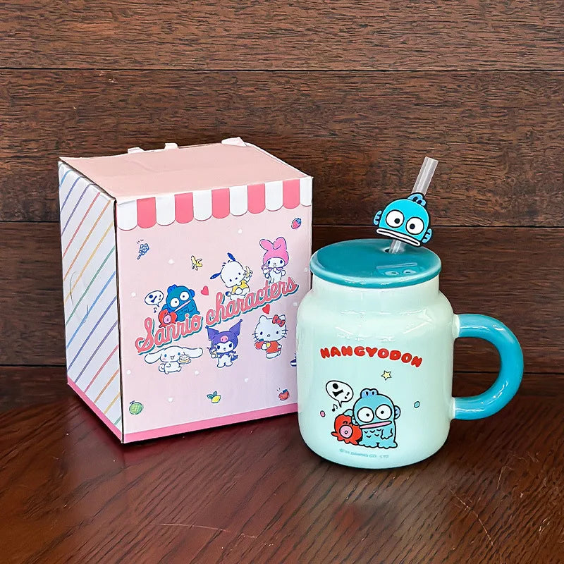 Cute Cartoon Hello Kittys My Melody Ceramic Cup Mug Cup with Lid Cup with Straw Good-Looking Household Coffee Cup Christmas Gift