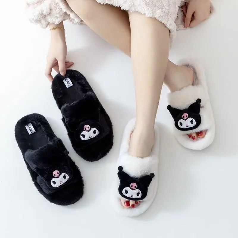 real photos 2025 autumn winter new Couple Home Female hello kitty Kuromi Cute doll fashion women warm fluffy cotton Slippers